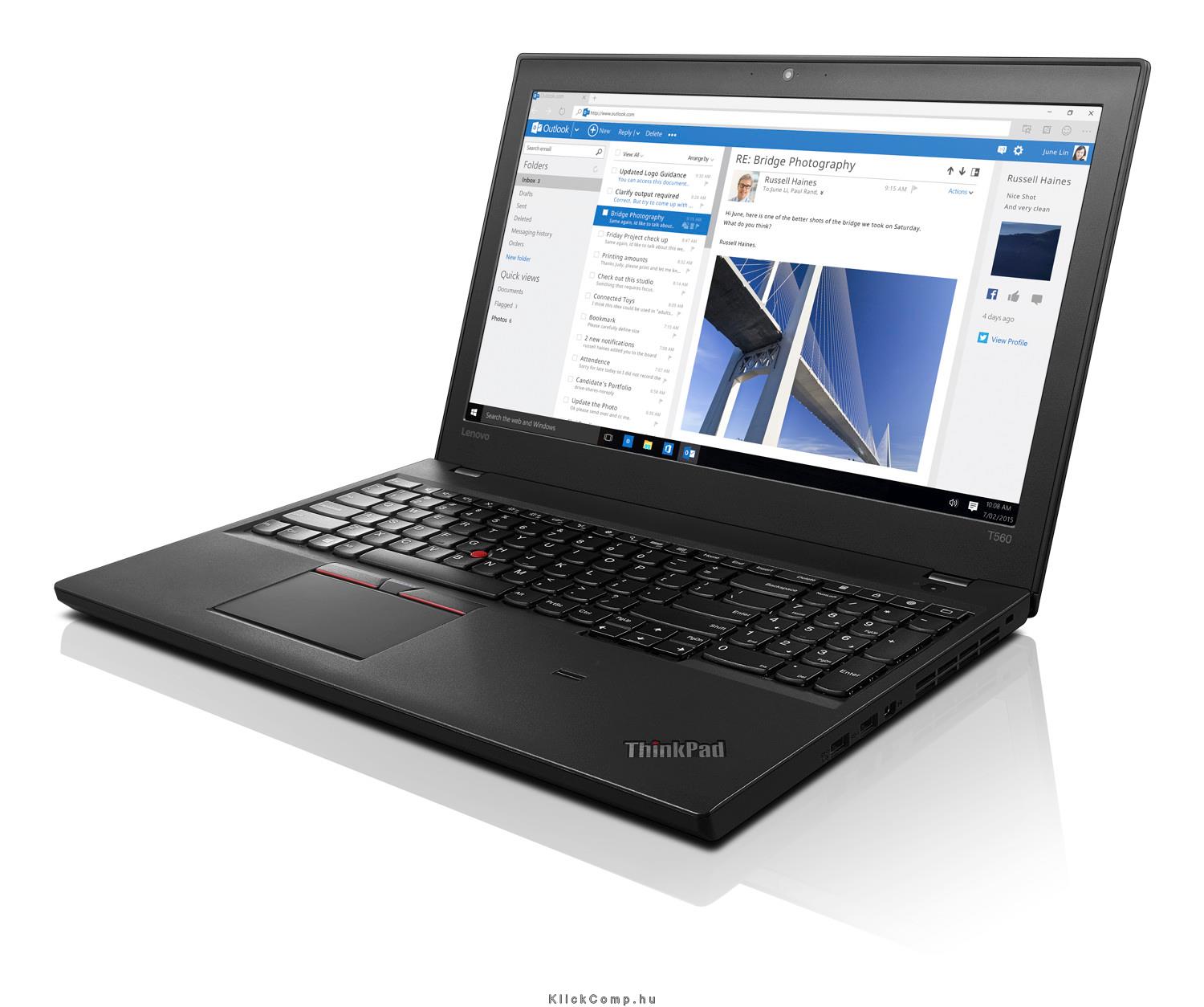 LENOVO ThinkPad T560 laptop 15,6  FHD i7-6600U 8GB 256GB SSD Win10Pro fotó, illusztráció : 20FH0033HV