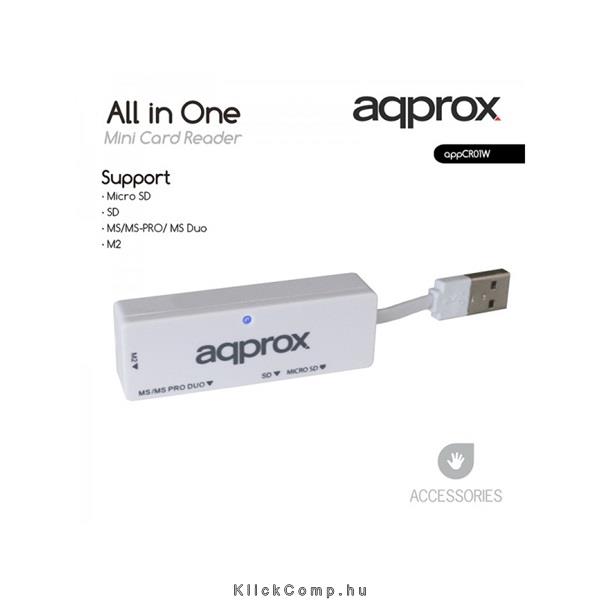 Mini kártyaolvasó All-in-one (Micro SD/ SD/ MS/MS-PRO/ MSDuo/ M2) Fehér APPROX fotó, illusztráció : APPCR01W