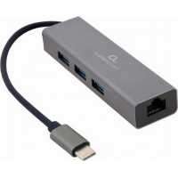 Hub 3 portos USB3.1 + Gbit RJ45 szürke GEMBIRD