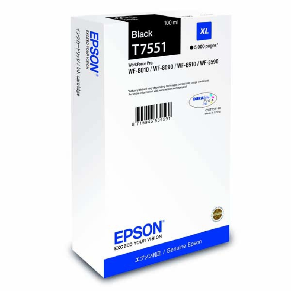 Epson fekete tintapatron XL T7551 5000 oldal fotó, illusztráció : C13T755140