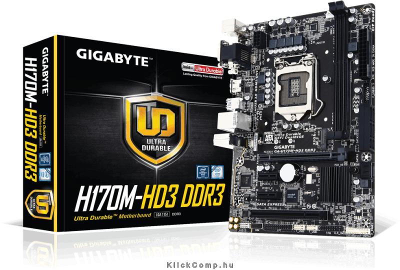 Alaplap H170 LGA1151 mATX Gigabyte H170M-HD3 DDR3 Intel fotó, illusztráció : GA-H170M-HD3-DDR3