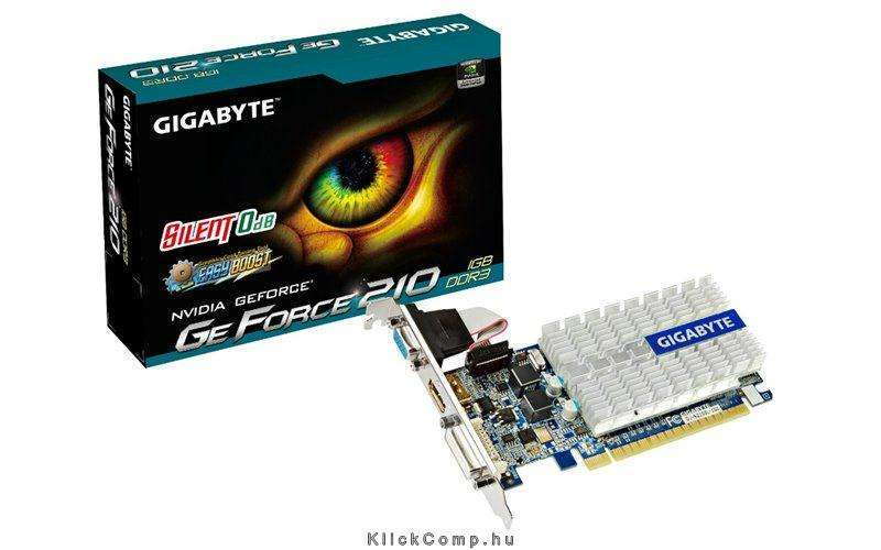 PCI-E Nvidia 210 1024MB DDR3, 64bit, 520/1200MHz, Dsub, DVI, HDMI, LP, Single S fotó, illusztráció : GV-N210SL-1GI