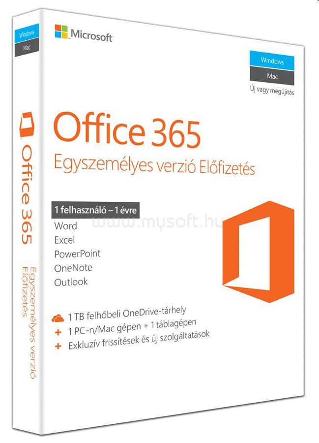 Microsoft Office 365 Personal HUN 1 Felhasználó 1 év dobozos irodai programcsom fotó, illusztráció : QQ2-00527