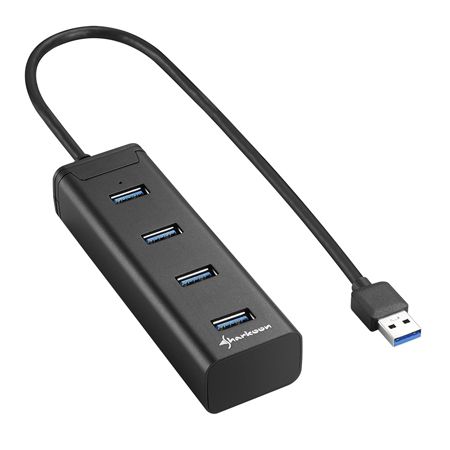 USB Hub 4 port USB3.0 Aluminium Hub Fekete fotó, illusztráció : SHARK-4044951016976