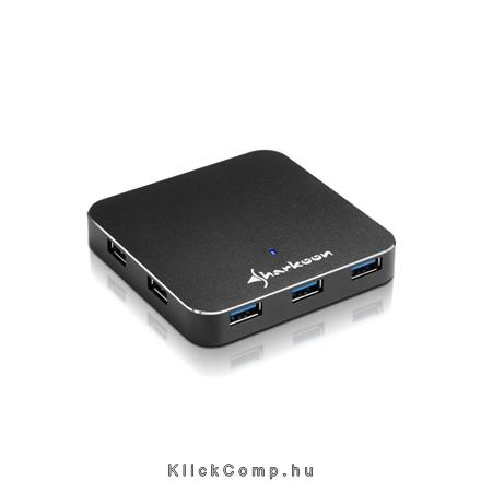 USB Hub 7port USB3.0 Power Adapter Aluminium Slim Hub Fekete fotó, illusztráció : SHARK-4044951017683