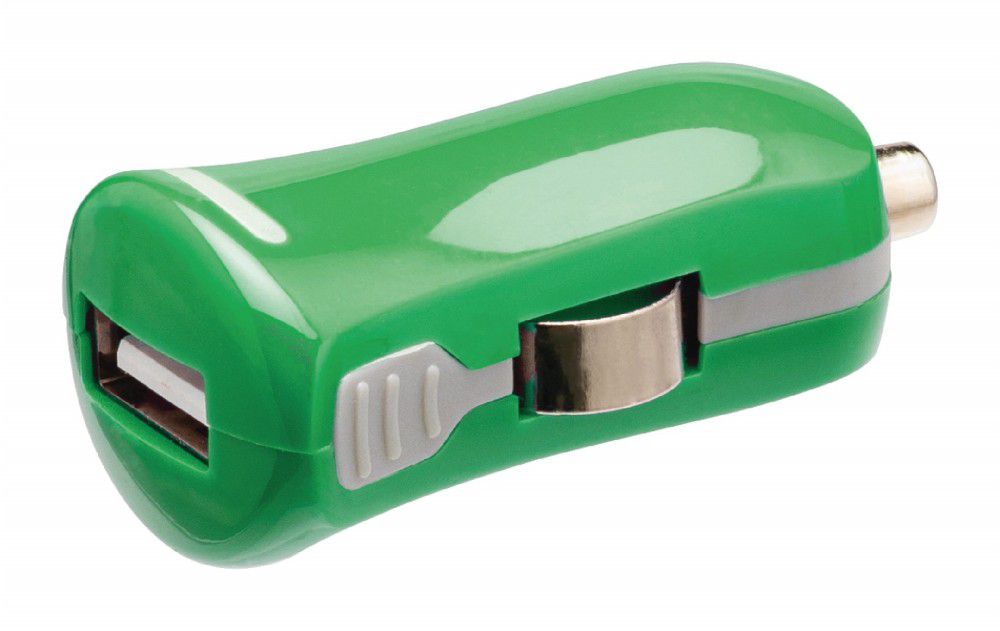 USB autós töltő: 2,1 A, USB A aljzat – 12 V-os szivargyújtó-csatlakozó, zöld fotó, illusztráció : VLMP11950G
