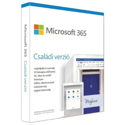 Microsoft 365 Családi verzió P6 HUN 6 Felhasználó 1 év dobozos irodai programcsomag szoftver 6GQ-01156 fotó