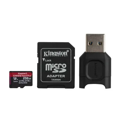 Memória-kártya 256GB SD micro adapterrel, olvasóvalSDXC Class 10 UHS-II U3 Kingston Canvas React Plus MLPMR2/256GB MLPMR2_256GB fotó