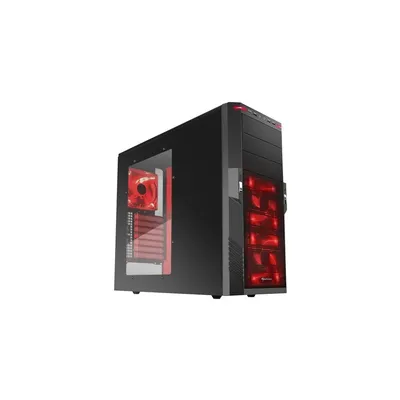 Számítógépház ATX mATX alsó táp 3x120mm LED 2xUSB3.0 2xUSB I/O SHARKOON T9 Value fekete vörös belső ablakos SHARK-4044951011391 fotó