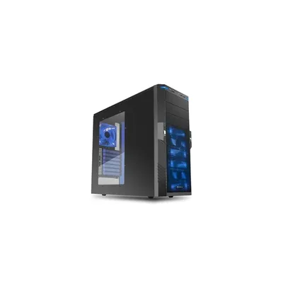 Számítógépház ATX mATX alsó táp 3x120mm kék v. 2xUSB3.0 2xUSB I O SHARKOON T9 Value fekete kék belső ablakos SHARK-4044951012657 fotó