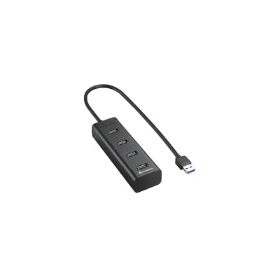 USB Hub 4 port USB3.0 Aluminium Hub Fekete SHARK-4044951016976 fotó
