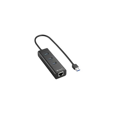 USB Hub 3 port USB3.0 + 1port RJ45 Aluminium Hub +RJ45 Fekete SHARK-4044951016983 fotó