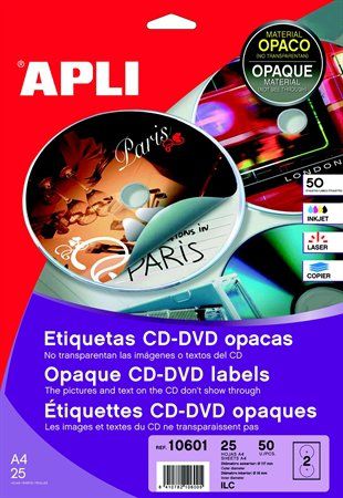 Etikett, CD/DVD, A4, teljes lefedettségű, matt, eltávolítható, APLI  Mega fotó, illusztráció : 10807_10600