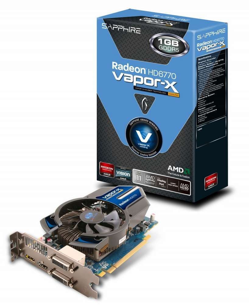 PCI-E AMD HD6770 Vapor-X 1024MB DDR5, 128bit, 860/4800MHz, 2xDVI, DP, HDMI, Dua fotó, illusztráció : 111890120G