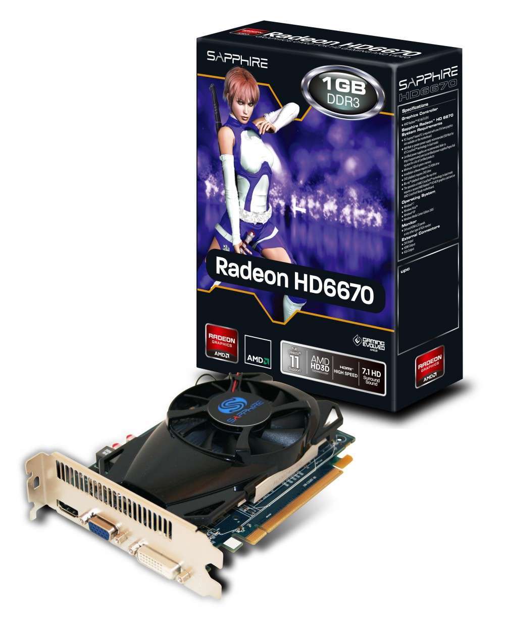 PCI-E AMD HD6670 1024MB DDR3, 128bit, 800/1600MHz, DVI, Dsub, HDMI, Dual Slot V fotó, illusztráció : 11192-07-20G