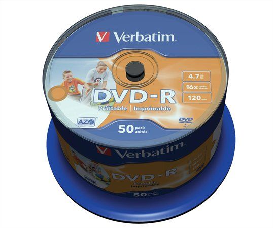 DVD-R lemez, nyomtatható, matt, no-ID, 4,7GB, 16x, hengeren, VERBATIM fotó, illusztráció : 43744_43533