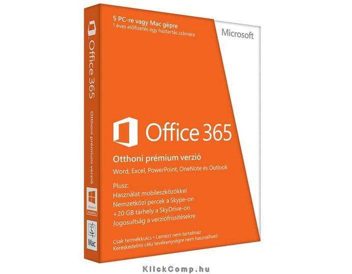 Office 365 Home Premium 32-bit/x64 English Subscr 1YR Eurozone Medialess fotó, illusztráció : 6GQ-00020