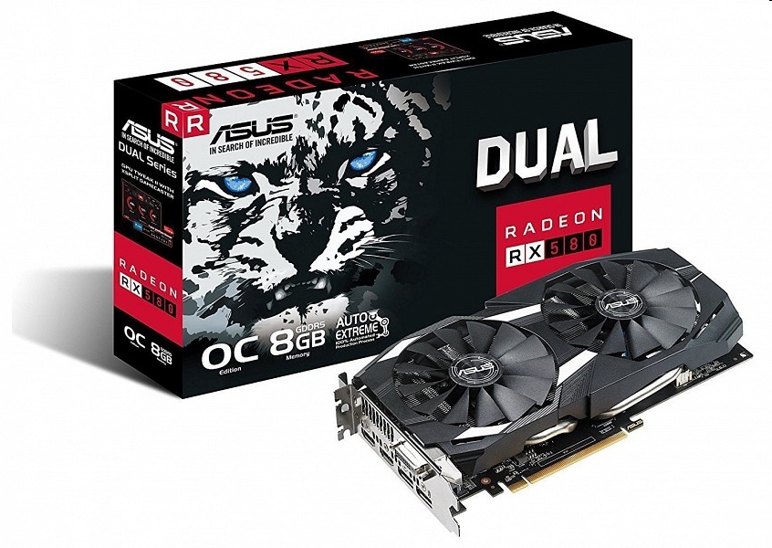 VGA RX580 8GB GDDR5 256bit ASUS DUAL-RX580-8G AMD PCI-E videokártya fotó, illusztráció : 90YV0AQ3-M0NA00