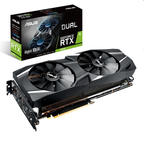 VGA RTX2070 8GB GDDR6 256bit ASUS DUAL-RTX2070-A8G nVidia PCIe videokártya fotó, illusztráció : 90YV0C85-M0NA00