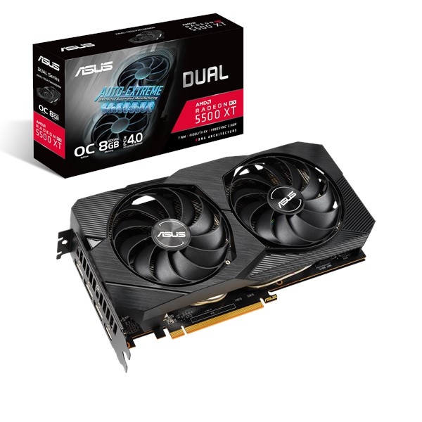 VGA RX5500XT 128bit PCI-E ASUS DUAL-RX5500XT-O8G-EVO AMD 8GB GDDR6 videokártya fotó, illusztráció : 90YV0DV1-M0NA00