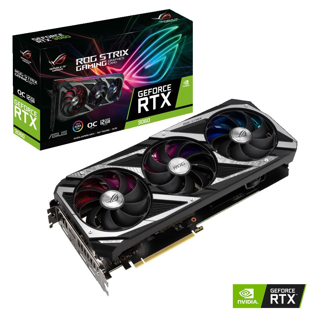 VGA RTX 3060 12GB GDDR6 192bit PCIe ASUS ROG-STRIX-RTX3060-O12G-V2-GAMING video fotó, illusztráció : 90YV0GC2-M0NA10