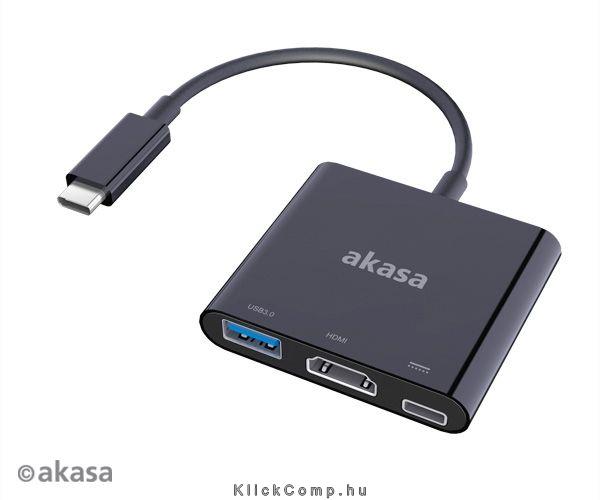 USB3.1C - HDMI, USB3.0A és USB3.1C töltő 2A - 15cm - Akasa AK-CBCA01-15BK fotó, illusztráció : AK-CBCA01-15BK