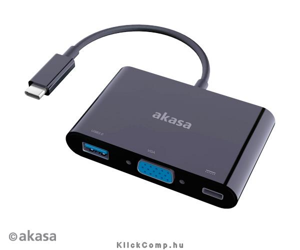 USB3.1C - VGA átalakító, USB3.0A és USB3.1C töltő 2A - 15cm - Akasa AK-CBCA02-1 fotó, illusztráció : AK-CBCA02-15BK