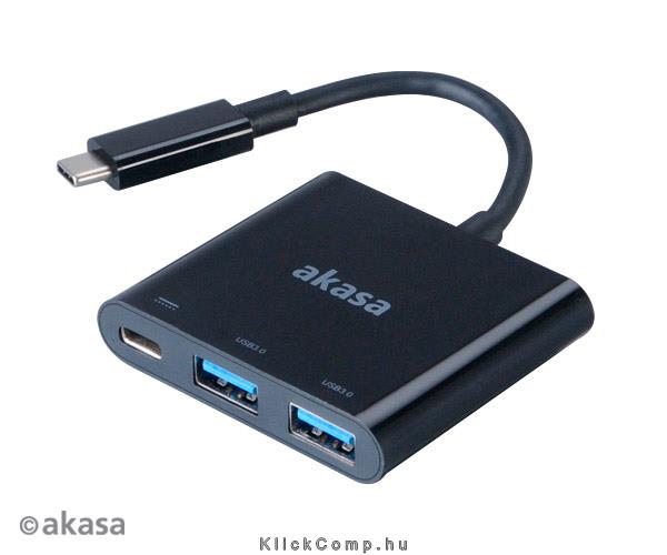 USB3.1C - 2db USB3.0A HUB és USB3.1C töltő 2A - 15cm - Akasa AK-CBCA08-15BK fotó, illusztráció : AK-CBCA08-15BK
