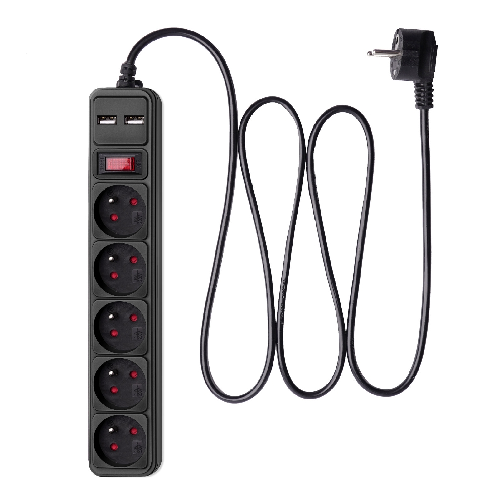 Elosztó Túlfeszültségvédő 5 aljzat + 2x USB-A 1,8 m - Már nem forgalmazott term fotó, illusztráció : AK-SP-05U