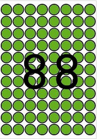 Etikett, 16 mm kör, színes, A5 hordozón, APLI, zöld, 704 etikett/csomag fotó, illusztráció : APLI-12102