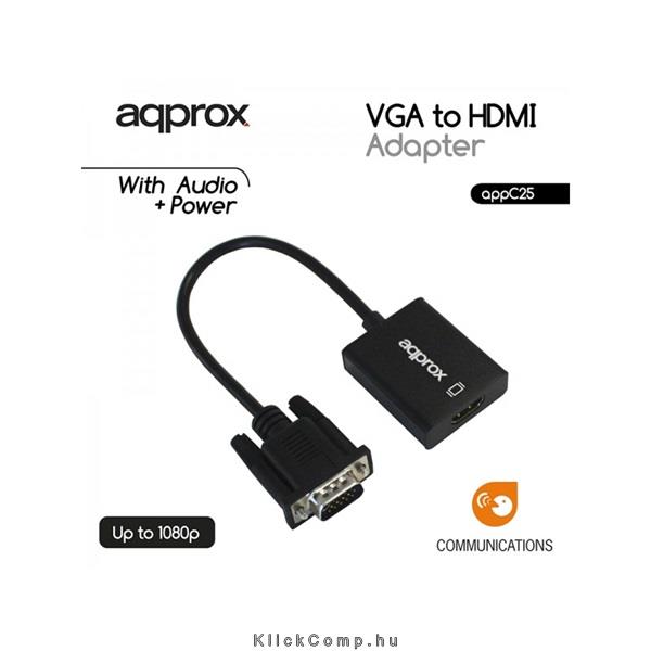 VGA - HDMI Adapter with audio input APPROX APPC25 konverter fotó, illusztráció : APPC25