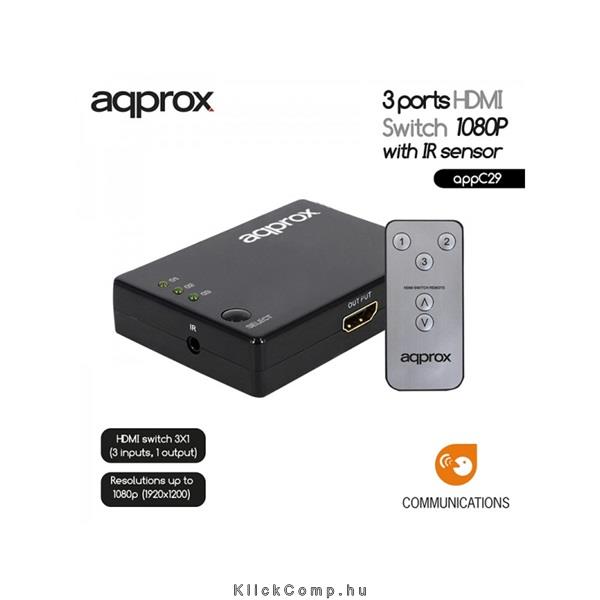 HDMI Switch 1080P 3 portos távirányítóval APPROX APPC29 fotó, illusztráció : APPC29