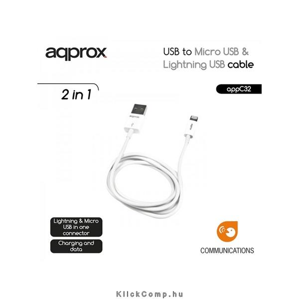 USB - Micro USB & Lightning USB cable (Apple, iPhone, iPad) APPROX APPC32 fotó, illusztráció : APPC32