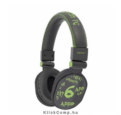 DJ Graffiti fejhallgató 1,5m kábel, 2db 3,5mm Jack Fekete-zöld fotó, illusztráció : APPDJGGP