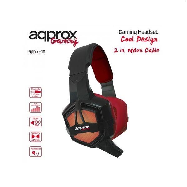 Gaming Headset 40mm sztereó hangszoró 2m kábel USB LED Fekete-Piros APPROX fotó, illusztráció : APPGH10
