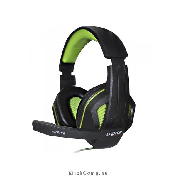 Gaming Headset 40mm sztereó hangszoró, 2m kábel Fekete-zöld fotó, illusztráció : APPGH7G