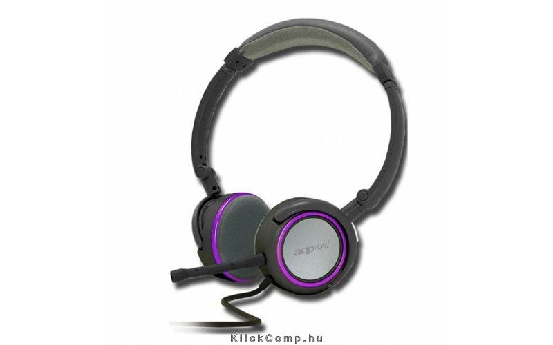 Sztereo fejhallgató leválasztható mikrofonnal 2m kábel, 2db 3,5mm Jack Lila fotó, illusztráció : APPHS05PP