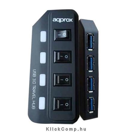 4 portos USB3.0 HUB Smart Adapter különálló kapcsolókkal Fekete fotó, illusztráció : APPHT06B