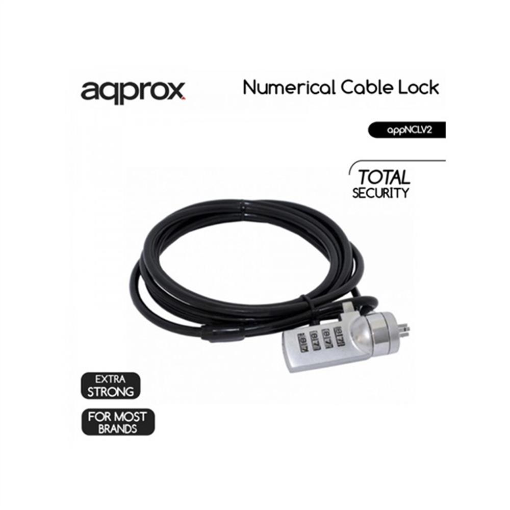 Notebook kábelzár 1.8m PVC borítós 4 számjegyű kód APPROX fotó, illusztráció : APPNCLV2