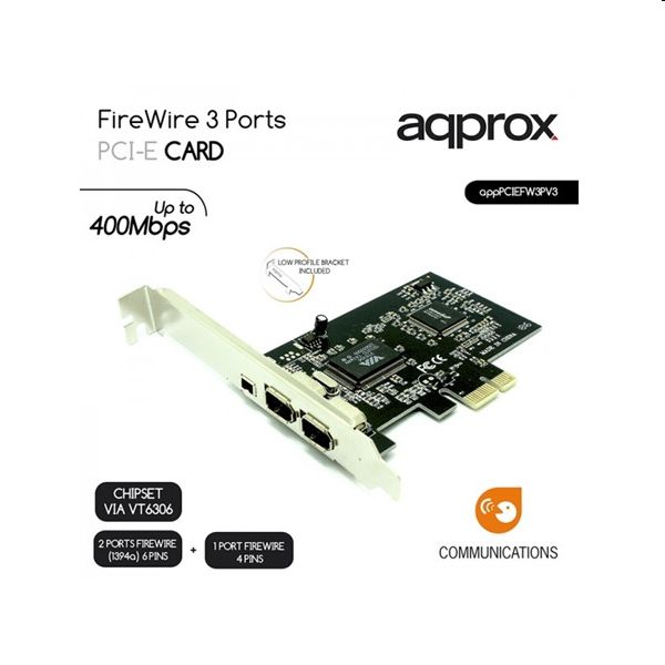 Firewire 3 port PCI-E Kártya 2-port FireWire (1394a) 6 Pin + 1 port 4 Pines (2 fotó, illusztráció : APPPCIEFW3PV3