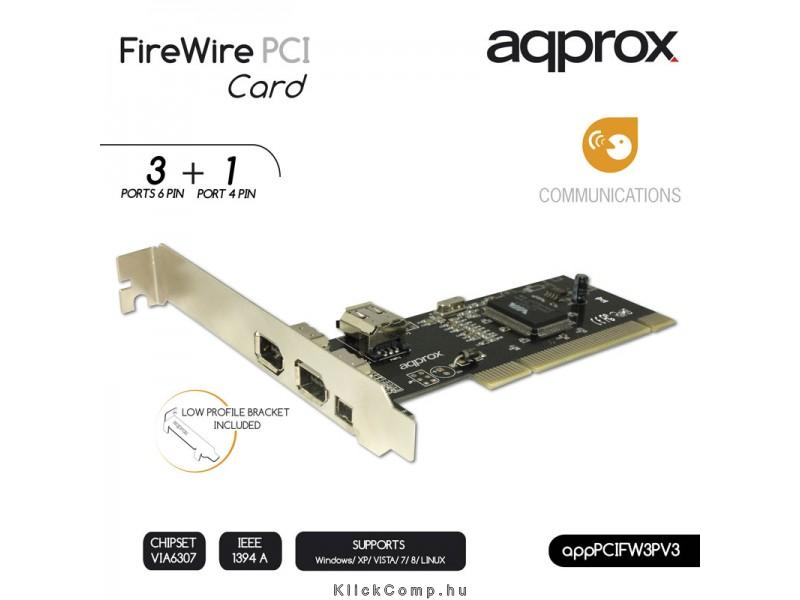 Firewire 3 port PCI Kártya APPROX fotó, illusztráció : APPPCIFW3PV3