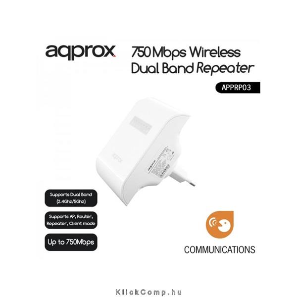 Wireless Dual Band Repeater (2.4Ghz / 5Ghz) 750 Mbps APPROX APPRP03 fotó, illusztráció : APPRP03