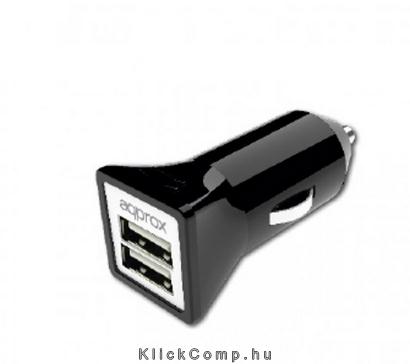 Autós töltő 5V/3.1A 2db USB2.0 Fekete fotó, illusztráció : APPUSBCAR31B
