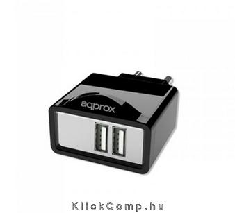 Telefon töltő 5V/2.1A 2db USB Fekete Univerzális fotó, illusztráció : APPUSBWALL21B