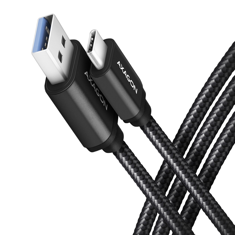 kábel USB-C 3.2 Gen 1 - USB-A 1m adatkábel harisnyázott fekete Axagon - Már nem fotó, illusztráció : Axagon-BUCM3-AM10AB