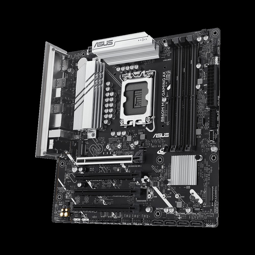 Alaplap B860 LGA1851 4xDDR5 Asus B860M MAX GAMING AX WiFi mATX B860M-MAX-GAMING fotó, illusztráció : B860M-MAX-GAMING-AX
