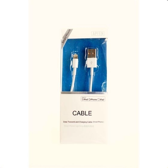Adatkábel iPhone 5 5S 6 6S 7 8 X APFEN MFI fehér fotó, illusztráció : BH106