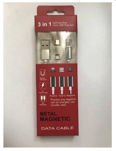 Kábel mobil töltéséhez Mágneses 3in1 Ezüst Telefonban hagyható mágneses csatlak fotó, illusztráció : BH125