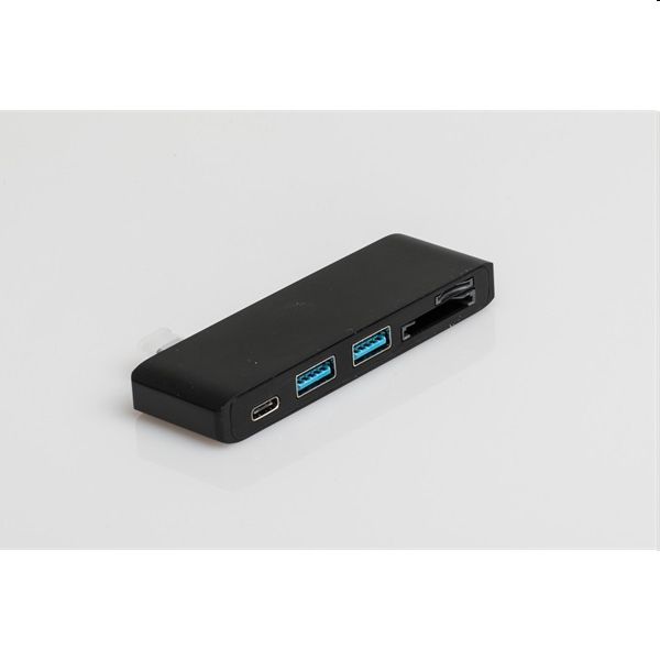 Kábel Átalakító USB-C - Multiport fekete; USB-C apa - 2xUSB3.0/USB-C anya; SD/m fotó, illusztráció : BH89B