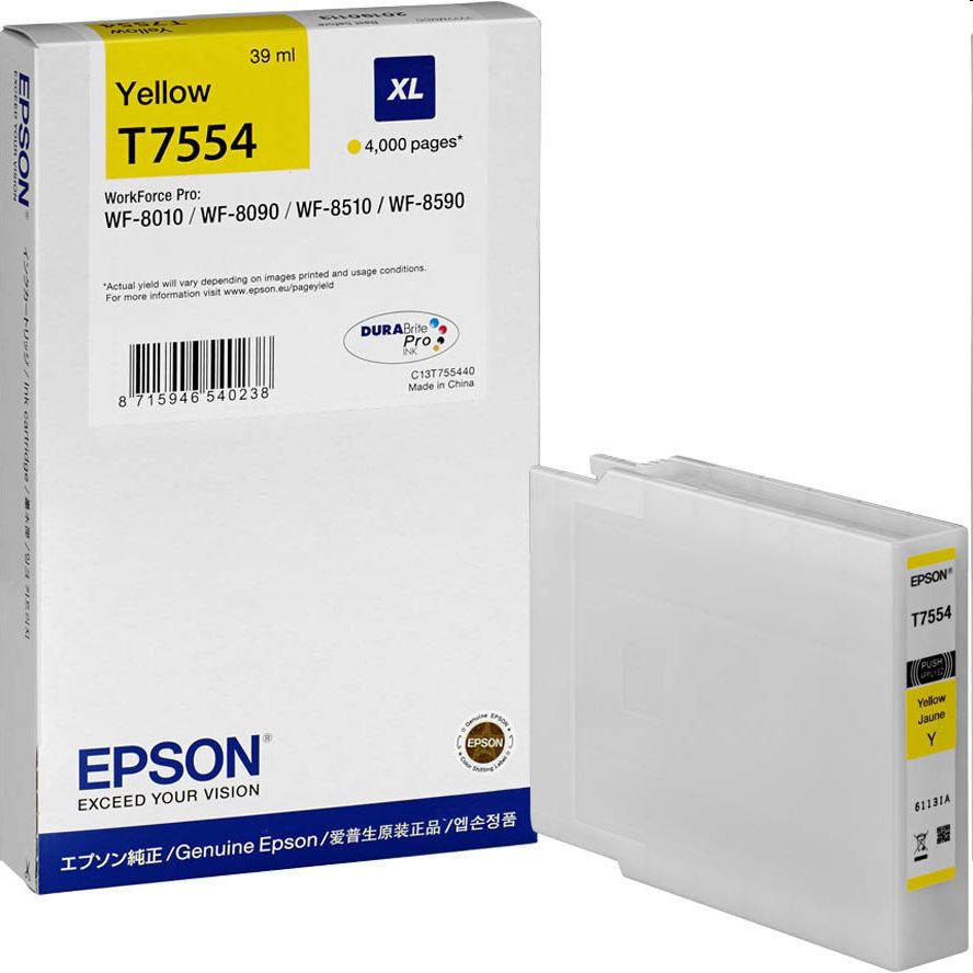 Epson sárga tintapatron XL T7554 4000 oldal fotó, illusztráció : C13T755440